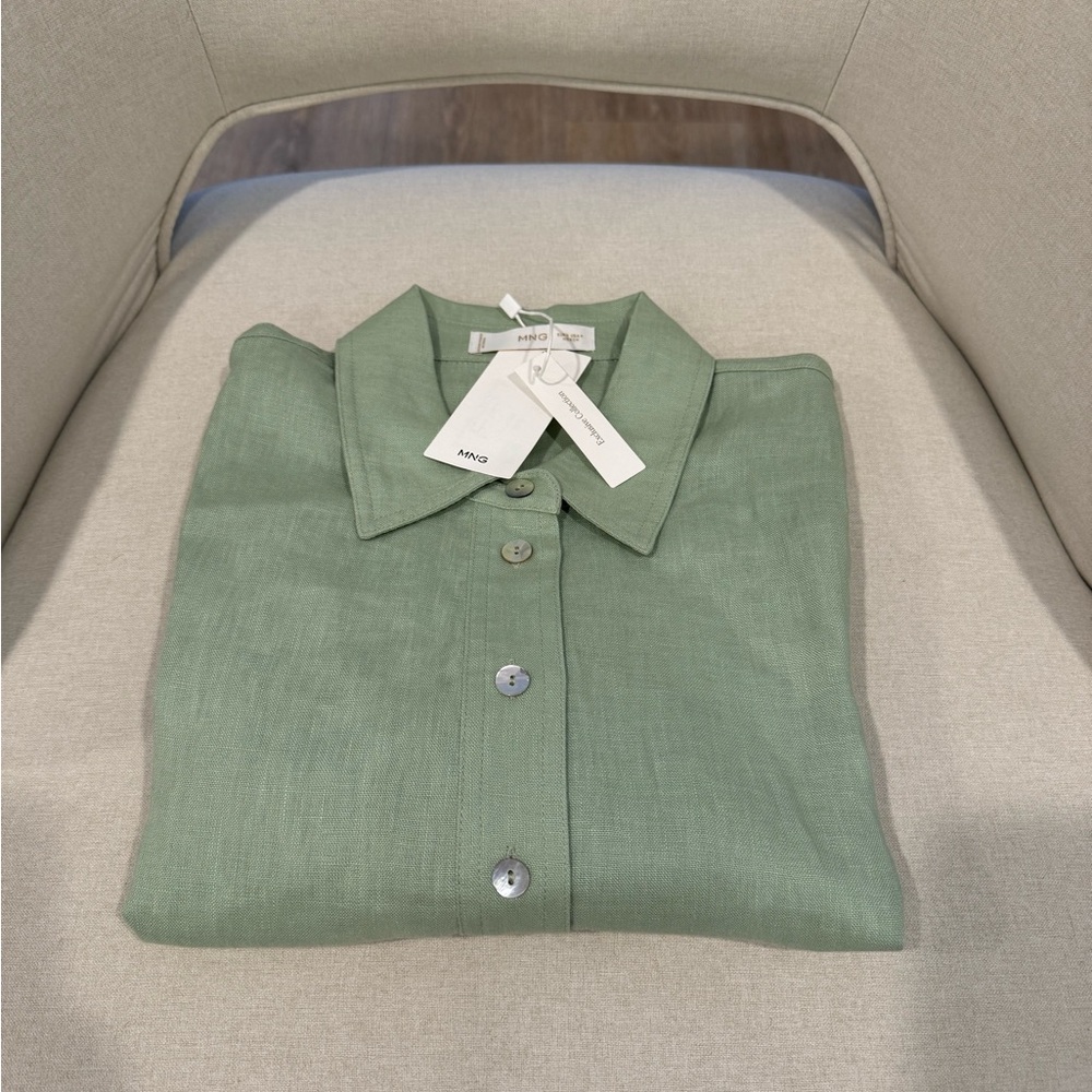 MANGO Women's Linen-Blend Short-Sleeve Shirt